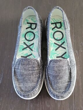 Roxy Grey Canvas Slip-On Shoes with Mint Insole